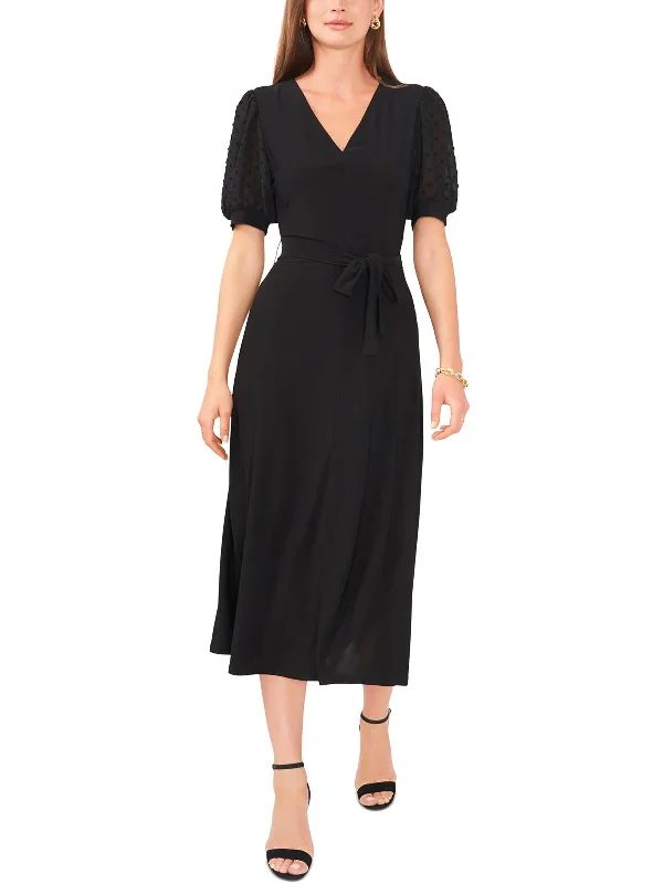 Limited Deals, Unlimited Savings!Womens V-Neck Puff Sleeve Midi Dress