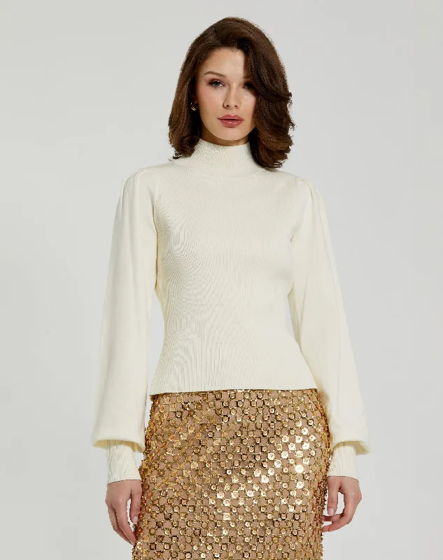 Price Drops You’ll Love!Ivory Ribbed Knit Balloon Sleeve Turtle Neck Sweater